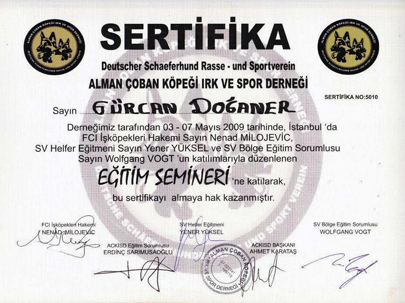 Eğitim Semineri Sertifikası İstanbul 2009