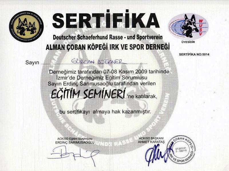 Eğitim Semineri Sertifikası İzmir 2009